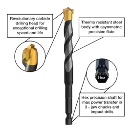 Multi Material Drill Bit Ø 5mm Multi Construction Ultimate Professional Hex-9 Rotary and Impact Drills Accessories, Multi Purpose Drilling for Block Brick Soft Tile Wood Plastic Metal