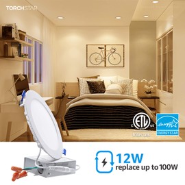 TORCHSTAR 6 Inch Slim LED Recessed Lighting with Junction Box, Dimmable 12W Ultra-Thin Recessed Light, 2700K Soft White, 1000LM Basic Series LED Downlight, ETL & Energy Star, Pack of 6