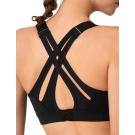Yvette Sports Bra, Strong Hold, Adjustable Straps, Crossed Back, Large Sizes, for Fitness, Running and Yoga, Black - black, size: l