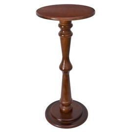SwallowLiving 12" x 25" Wooden Round Pedestal Drink Side Table for Small Spaces, Brown