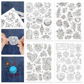 GLOBLELAND 4 Sheets 70Pcs Flowers Water Soluble Hand Sewing Stabilizers Celestial Stick And Stitch Embroidery Designs Paper For Fabric Embroidery Stitch Practice Embroidery Patterns Transfers