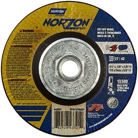 Norton 66252843321 4-1/2x.125x5/8-11 in. NorZon Plus SGZ CA Right Angle Cut-Off Wheels, Type 27/42, 24 Grit, 10 Pack