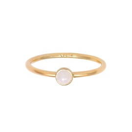 Elli Women's Basic Minimal Stacking Ring with Rose Quartz in 925 Sterling Silver Gold-Plated, 52, Quartz