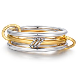 SOLOLIKE Interlocked Stacking Rings: 3-Band Linked Interlocking Ring Set for Women 18K Gold Plated Sterling Silver Connected Ring Stack Non Tarnish Fashion Jewelry