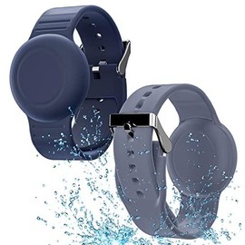 Waterproof Air Tag Bracelet for Kids(2 Pack)  Soft Silicone Wristband Lightweight GPS Compatible with AirTag Watch Band (Grey Blue & Pink) - Color: Grey Blue & Navy Blue