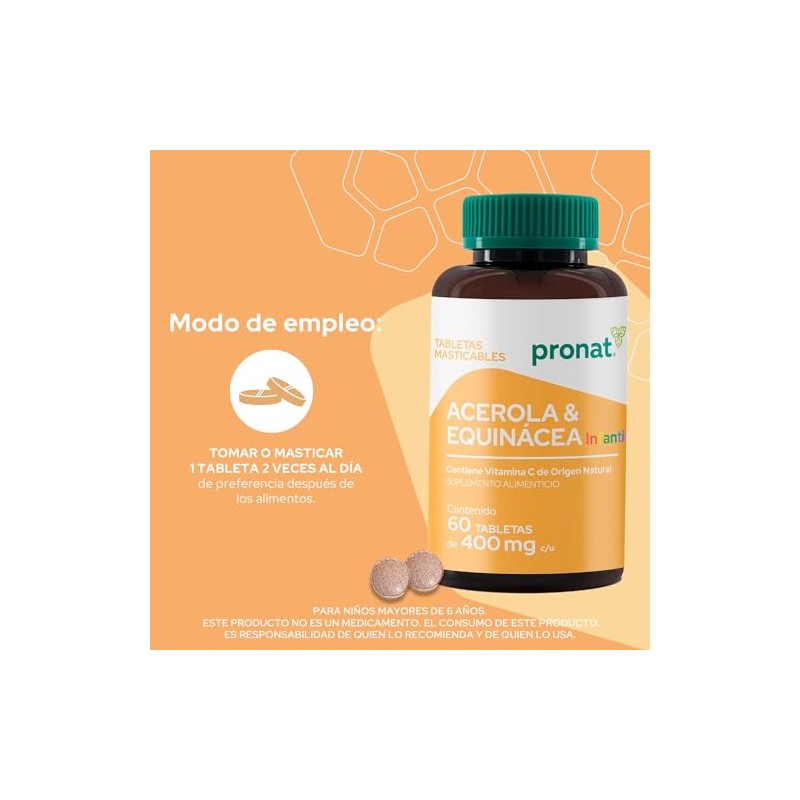 PRONAT | Acerola y Equinácea Kids, Suplemento Alimenticio, 60 Tabletas