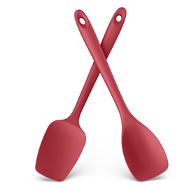 600ºF Heat Resistat Silicone Spoons: U-Taste Flexible Baking Spoon Spatula & Cooking Scoop Spoonula, Seamless Soft Kitchen Utensils for Serving, Scraping, Scooping in Non-Stick Cookware (Red）