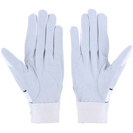 Zett BG318 Batting Gloves, Two-Handed, White x Navy (1129), Medium, Baseball