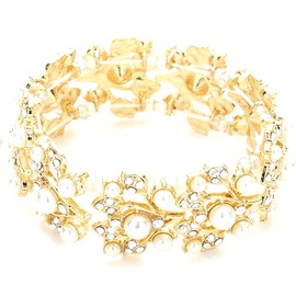 EleganceWithFlair Stretch Rhinestone Wedding Bracelet With Faux pearls