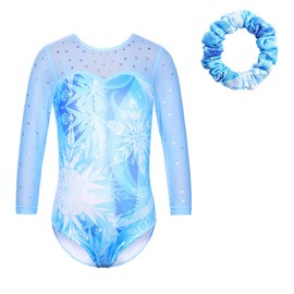 TFJH E - Maillot de gimnasia de una pieza para niñas con coletero, H_copo de nieve, 10-11 años