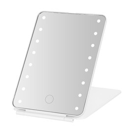 Melannco 7.83x5.31x0.51Inch Folding White LED Vanity Mirror, Dimmable LED Lights