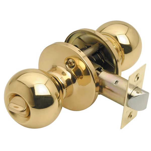 Excel Architectural Privacy Bala Knobset with Adjustable Latch, Satinless Steel, Polished Brass