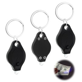 OnrySxn UV Money Checker Keyring, 3Pcs Mini LED Keychain Torches Note Checker Flashlight Pocket Portable Detector Watermark Blacklight UV Light with Black Shell for Detecting Counterfeit Paper Notes