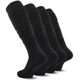 IRAMY Scrunch Ultra Long Football Socks 2 Packs Combed Cotton With Ankle Support Padded Knee High Socks Tube Sock Youth Adult
