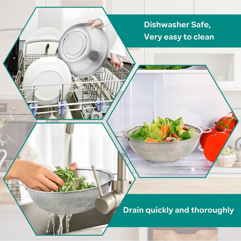 HaWare Stainless Steel Colander Set of 3, Micro-Perforated Metal Colander