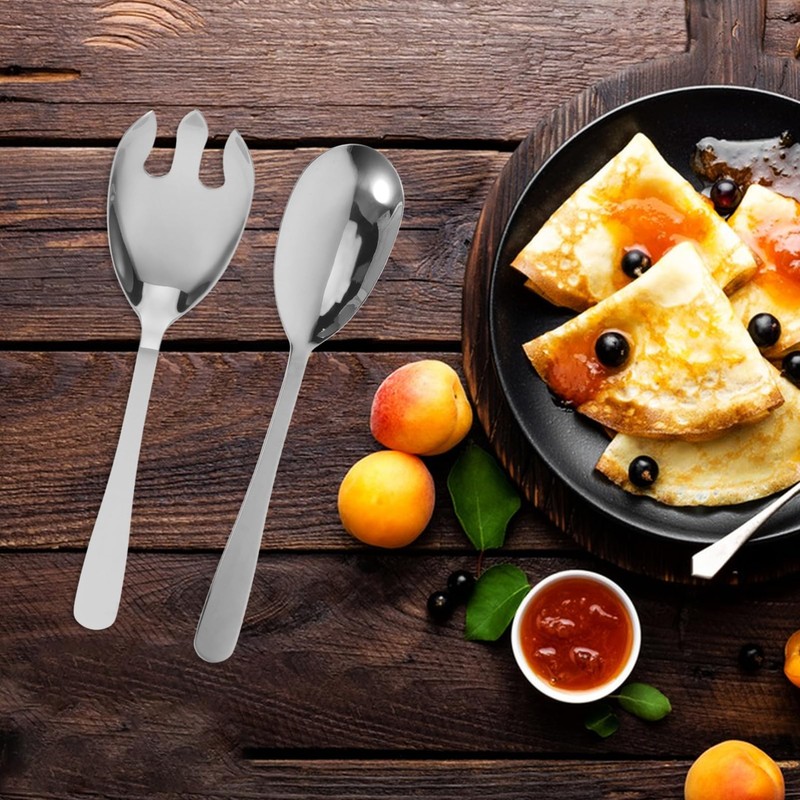 iplusmile 2pcs Stainless Steel Salad Server Set Elongated Thickened Fork
