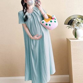 Elegant Pleated Dress with Waistline for Daily Wear, Figure-Flattering Design SIS-868 Maternity Pleated Dress/01.Mint/2XL 3ea