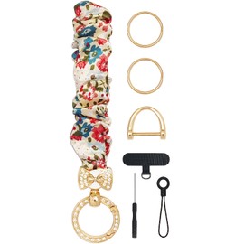 UDPP Dazzling Rhinestone Keychain Wristlet, Stretchy Sparkling Key Chain for Car Keys, Wrist Lanyard Bracelet for Women Men (Pink Floral)