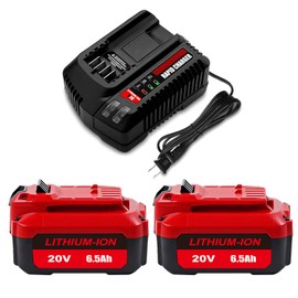 SKYON 2 Pack 6.5Ah 20V Battery and Charger Kit Compatible with Craftsman V20 20V 6.0Ah CMCB206 4.0Ah CMCB204 9.0Ah CMCB209 5.0Ah CMCB205 Li-Ion Cordless Tools Battery with V20 CMCB104 Fast Charger