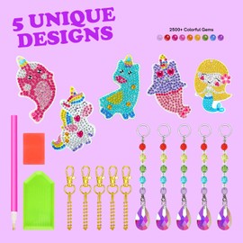 WALACT 5 Pcs Diamond Painting Kits, Diamond Art Kits Double Sided DIY Crafts Diamond Painting Keychain Hanging Ornaments for Adults Kids Home Garden Decorations