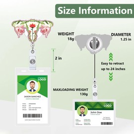 COSHARKLY Retractable Badge Holder with ID Clip, Floral Uterus Design, Perfect for Medical Assistant, Nursing Student, Doctor Office