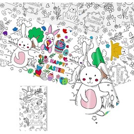 yayafunfun Easter Bunny Giant Colouring Tablecloth for Kids, 54x108inch Rabbit Coloring Poster Kids Art Table Cover Drawing Paper Roll Table Cover Colouring Sheet for Easter Crafts Gift Party Decor