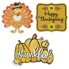 3 Thanksgiving Embroidered Applique Patches, Fall Pumpkin Iron On Patches, Sew On Applique Patches for Backpacks, Clothes, Jackets, Hat Clothing