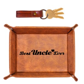 Best Uncle Ever Gifts for Uncle from Niece Nephew, Birthday Gifts for Uncle, Leather Valet Tray and Keychain