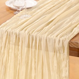 DeZerlor Beige Cheesecloth Table Runner 1 Pack Summer Boho Runner