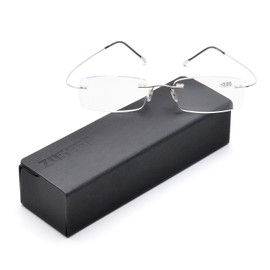 ZUVGEES Lightweight Titanium Stainless Steel Rimless Reading Glasses R1004 (Silver, 250)