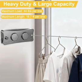 Retractable Clothesline Indoor & Outdoor, 16.7 Ft Non-Sagging Double Clothes Line, Retracting Heavy Duty Clothes Drying Laundry Line, Wall Mounted Space-Saving Stainless Steel Line