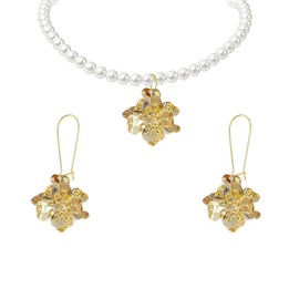 DEYOUM Flower Pearl Earrings Necklace Set for Women Trendy Lucky Bohemian Chic Cute Flower Pearl Blossom Design Earrings Dangle Drop Earring Necklace Set Holiday Summer Hawaiian Fashion Jewelry Gift