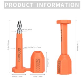LeadSeals 20PCS Long Bolt Seals High Security Shipping Container Seals with Print Progressive Numbering Tamper Proof Seals for Cargo Containers, Trucks, Trailers ISO 17712 Certified (Orange)