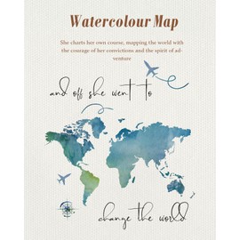 Miss Adola Aesthetic 2 Set Canvas Tote Bag - with Cosmetic Makeup Zipper Pouch Bag for Women Cloth Cotton Tote Bag for Shopping, Gym, Work, Travel, Vacation, Watercolour Map