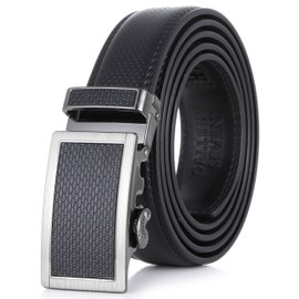 GALLERY SEVEN Mens Leather Ratchet Belt - Beveled Motif - Obsidian - Adjustable from 38" to 54" Waist