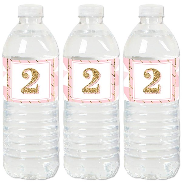 2nd Birthday Girl - Two Much Fun - Second Birthday Party Water Bottle Sticker Labels - Set of 20