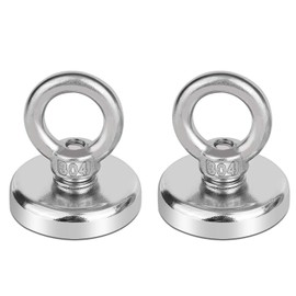 Neodymium Fishing Magnets 2 Pack, 80KG Pulling Force Strong Round Rare Earth Magnet N52 with Countersunk Hole Eyebolt for Magnetic Fishing, River, Salvage, Treasure Hunting, 48mm Diameter