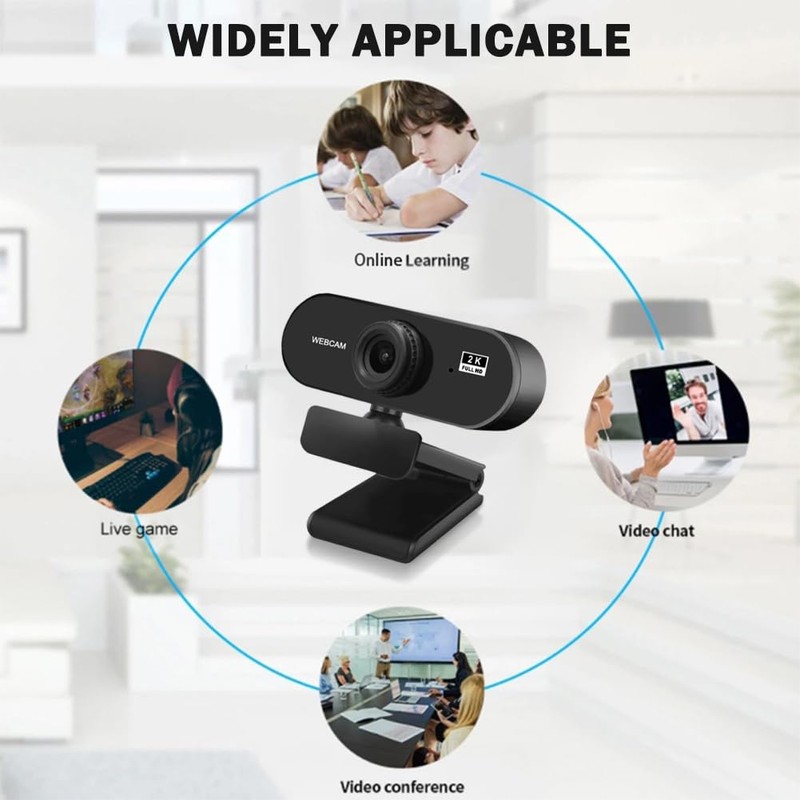 2K Ultra HD Webcam with Microphone, Full HD 2K Webcam