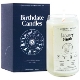 Birthdate Candles, January 9 - Capricorn Zodiac Scented Candles Birthday Gift - Sage, Frankincense & Oakmoss Scent - All-Natural Soy & Coconut Wax, 60-80 Hour Burn Time - Made in USA