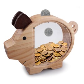 suaywo Wooden Money Box for Kids Wood Piggy Bank Money Box for Kids Piggy Bank Wooden Money Bank for Kids Creative piggy Bank birthday Gift decoration living Room 24 * 20 cm