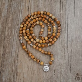 108 Mala Prayer Beads Bracelet Necklace with Evil Eye of Protection Charm Good Luck Yoga Jewellery, Stone
