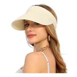 sy soul young Sonnenhut Damen Sommer Strohhut faltbar uv Schutz 50 Hut Sun hat sonnenhüte mit Breite Krempe für Strand Golf(Weiß)