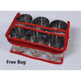 2heet Stainless Steel Handmade Meenakari Peacock Design Decorative Glass Set for Home Traditional Indian Style Set of 6 Glass (Golden Color), 250 ml