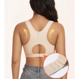 Lemorosy Women's Post Surgical Front Closure Bra Wirefree Non Padded Racerback with Adjustable Wide Strap(Beige,32C)