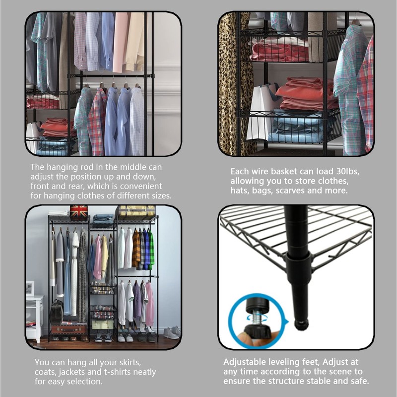 Xiofio 6 Tiers Heavy Duty Clothes Rack with Hanging Rods,Metal