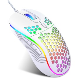 JYCSTE Wired gaming mouse, RGB backlighting and 7200 adjustable DPI, ergonomic and lightweight USB computer mouse with high-precision sensor for Windows PC & laptop gamers (White)