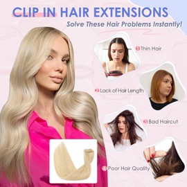 Elailite Hair Extensions Real Human Hair Clip in 8 Pieces (Thin Weft) Remy Natural Hair Straight - #24 Natural Blonde - 14 Inch (60 g)