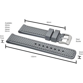 Alpine Sporty Silicone Watch Band | Waterproof Quick Release Rubber Watch Strap| Grey Lightweight & Adjustable Silicone Watch Band Man |24mm Rubber Watch Strap Compatible with Regular & Smart Watches