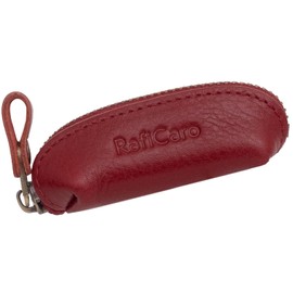 RafiCaro Small Coin Case, Genuine Leather, Key Chain, Small, Mini, Coin Purse, Compact, Italian Leather, red