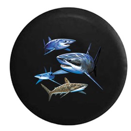 Funny Spare Tire Wheel Cover for Camper SUV Trailer Truck RV JP Thick PVC Leather | Great White Sharks in The Light Black 32 Inch